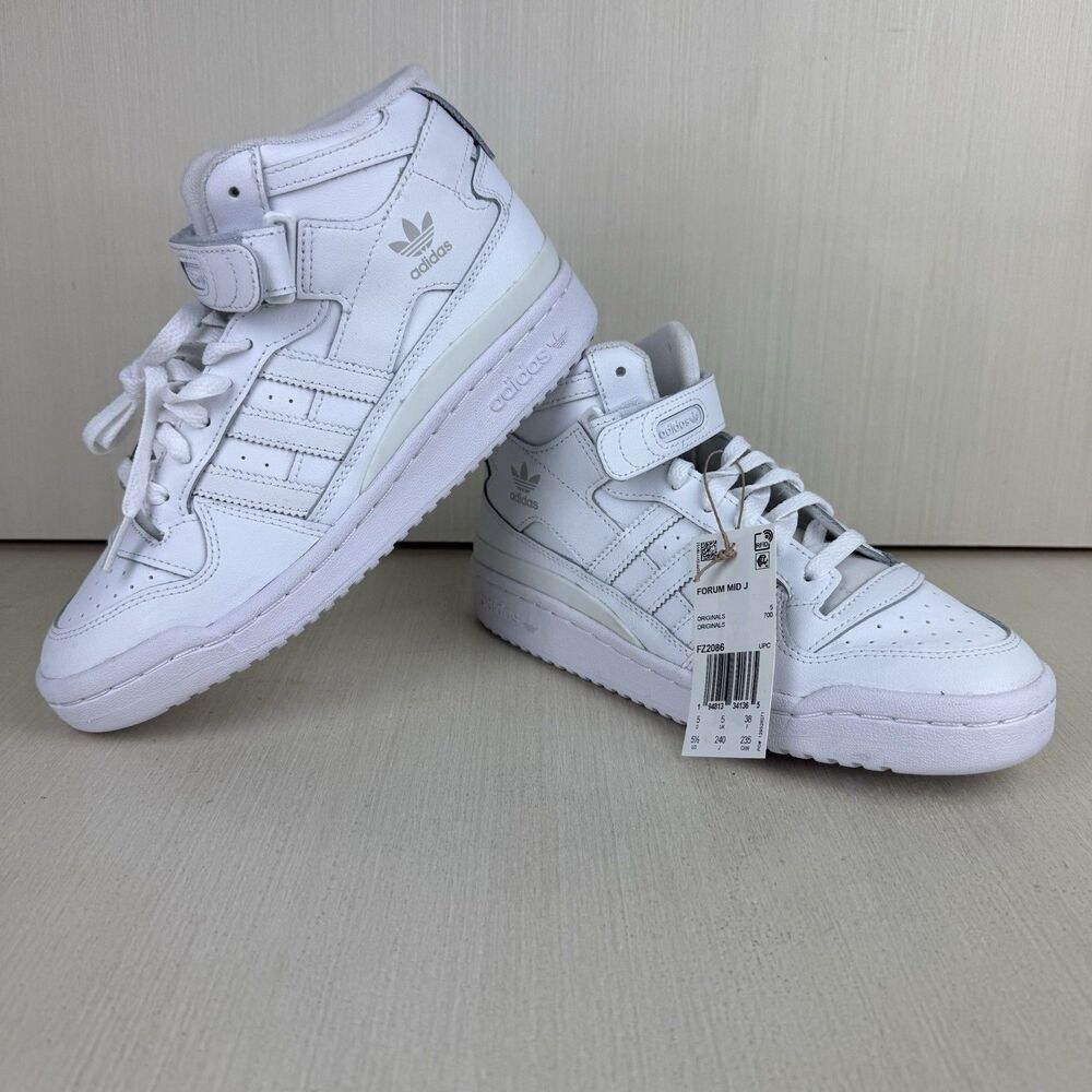 Adidas Forum Mid J Youth Boys Shoes Size 5.5 White FZ2086 Athletic High Top NWOB